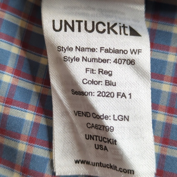 Untuckit Blue Red Check Wrinkle-Free Long Sleeve Fabiano Shirt Small - Picture 12 of 14